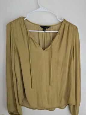 Banana Republic Olive-Green Long Sleeve V-Neck Blouse